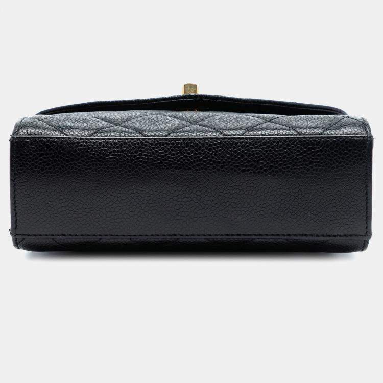Pre Owned Chanel Black Mini CC Quilted Caviar Envelope Flap