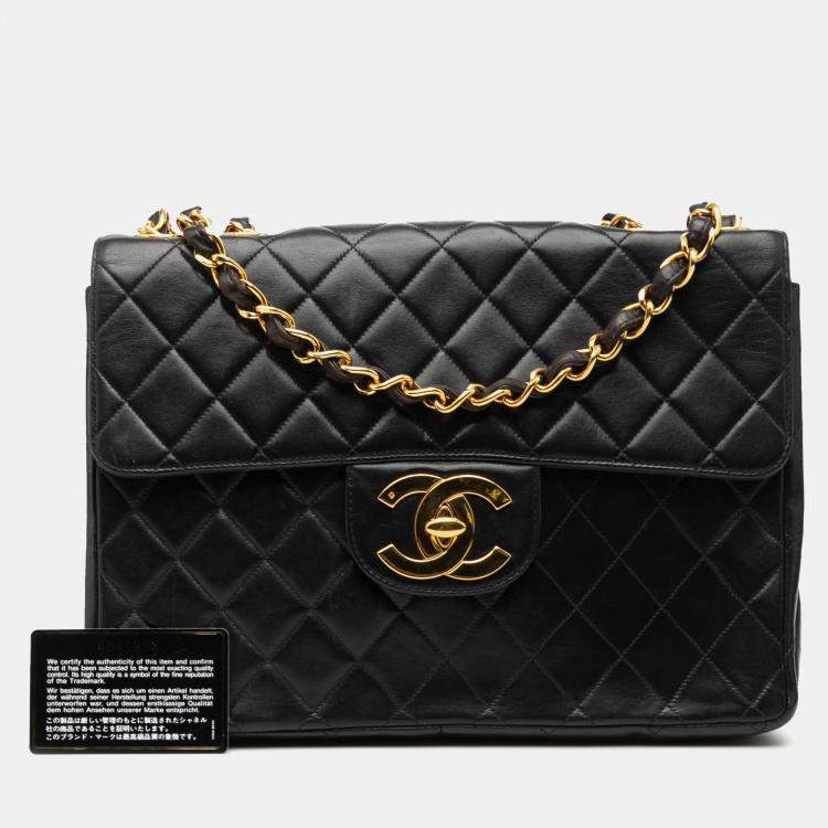 Pre Owned Chanel Black Jumbo XL Classic Lambskin Single Flap