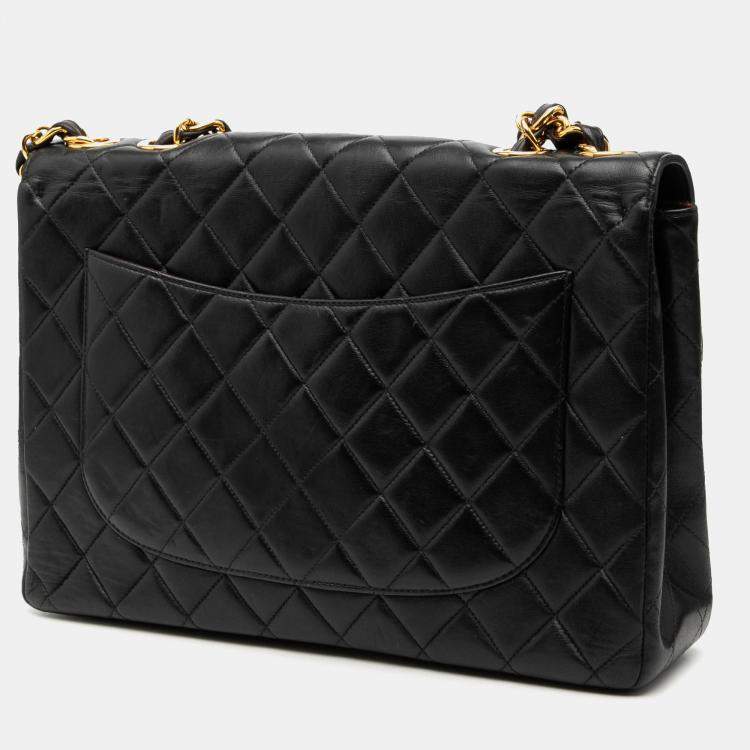 Pre Owned Chanel Black Jumbo XL Classic Lambskin Single Flap