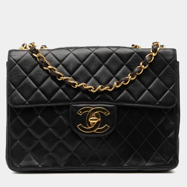 Pre Owned Chanel Black Jumbo XL Classic Lambskin Single Flap
