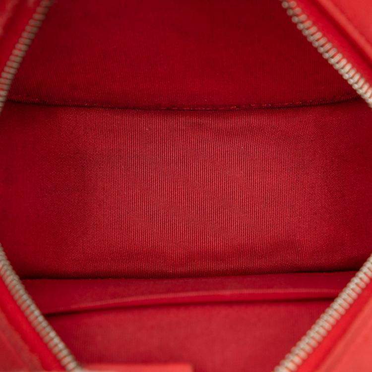 Pre Owned Chanel Red CC Goatskin Camellia Round Clutch With Chain