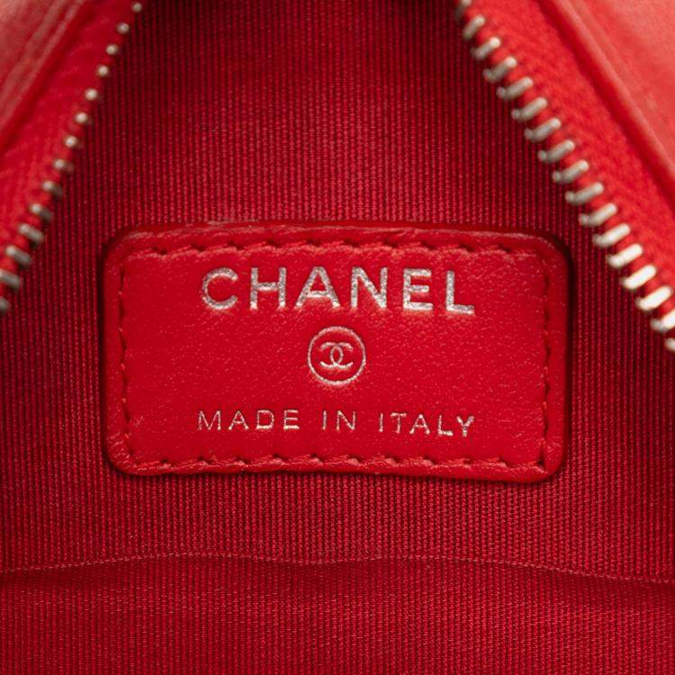 Pre Owned Chanel Red CC Goatskin Camellia Round Clutch With Chain
