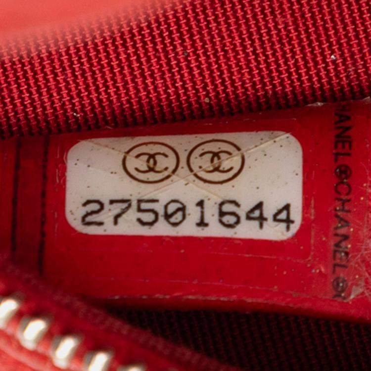 Pre Owned Chanel Red CC Goatskin Camellia Round Clutch With Chain