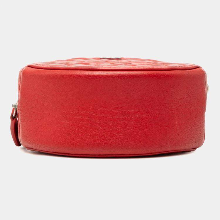 Pre Owned Chanel Red CC Goatskin Camellia Round Clutch With Chain