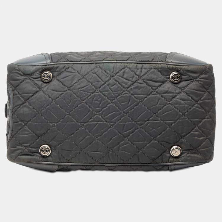 Pre Owned Chanel Paris New York Quilted Nylon Duffle Handbag
