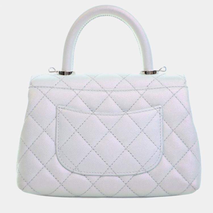 Pre Owned Chanel Blue Extra Mini Iridescent Caviar Rainbow CC Coco Top Handle Bag