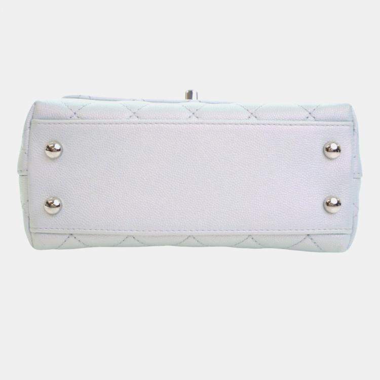 Pre Owned Chanel Blue Extra Mini Iridescent Caviar Rainbow CC Coco Top Handle Bag