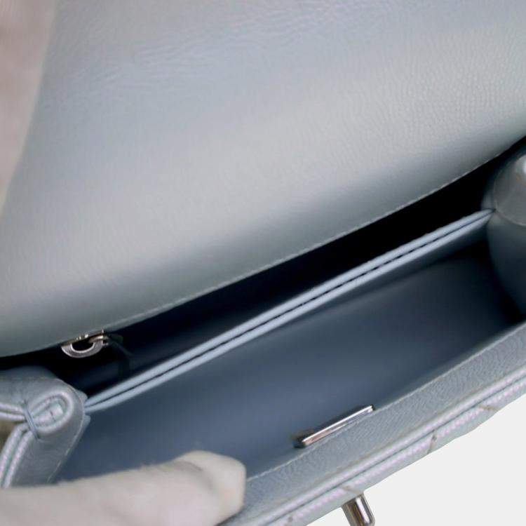 Pre Owned Chanel Blue Extra Mini Iridescent Caviar Rainbow CC Coco Top Handle Bag