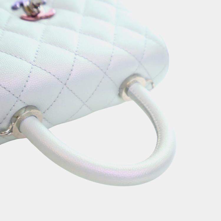 Pre Owned Chanel Blue Extra Mini Iridescent Caviar Rainbow CC Coco Top Handle Bag