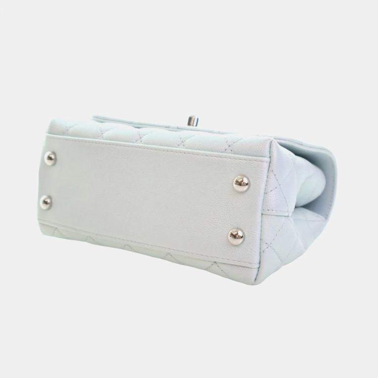 Pre Owned Chanel Blue Extra Mini Iridescent Caviar Rainbow CC Coco Top Handle Bag