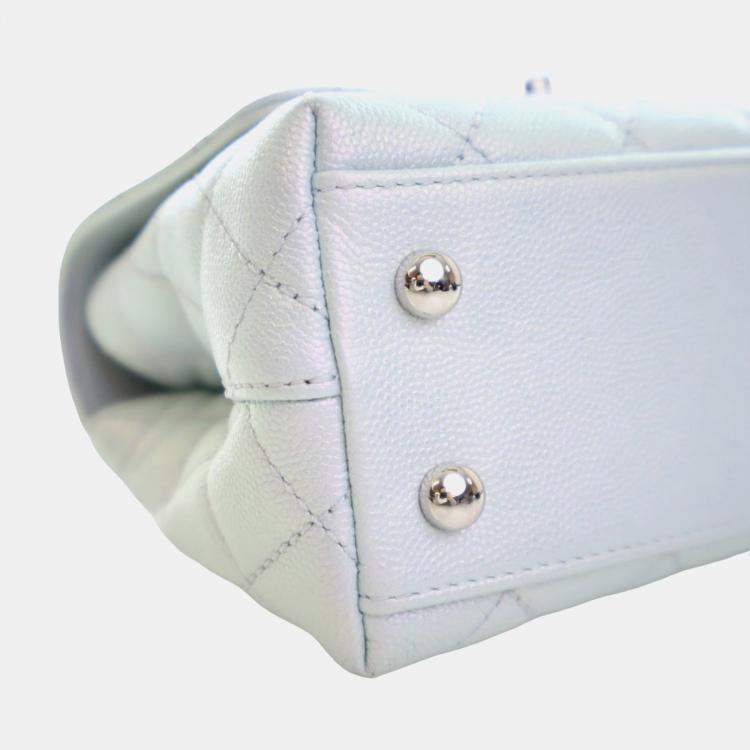 Pre Owned Chanel Blue Extra Mini Iridescent Caviar Rainbow CC Coco Top Handle Bag