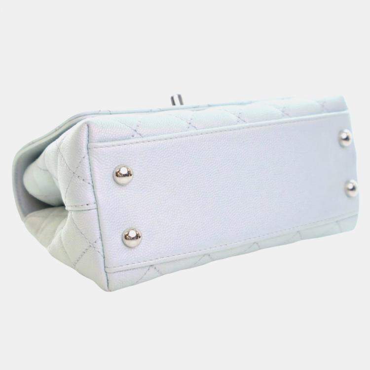 Pre Owned Chanel Blue Extra Mini Iridescent Caviar Rainbow CC Coco Top Handle Bag