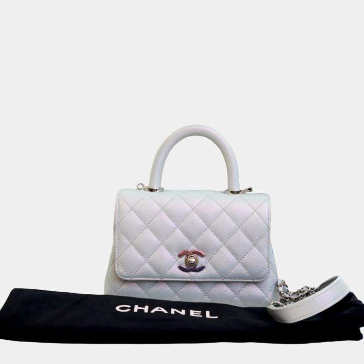 Pre Owned Chanel Blue Extra Mini Iridescent Caviar Rainbow CC Coco Top Handle Bag