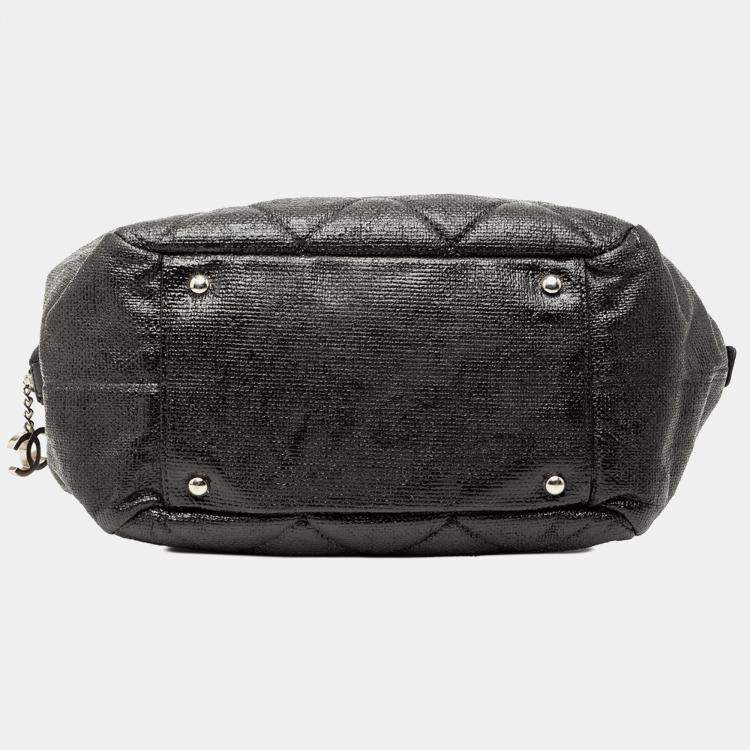 Pre Owned Chanel Black Quilted Coated Canvas Paris Biarritz Bowler Bag