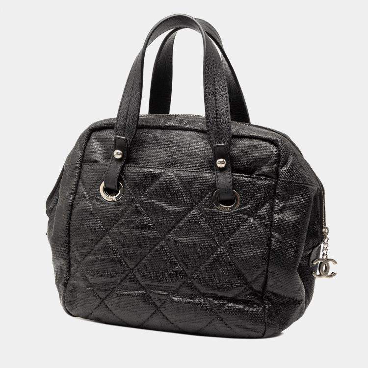 Pre Owned Chanel Black Quilted Coated Canvas Paris Biarritz Bowler Bag