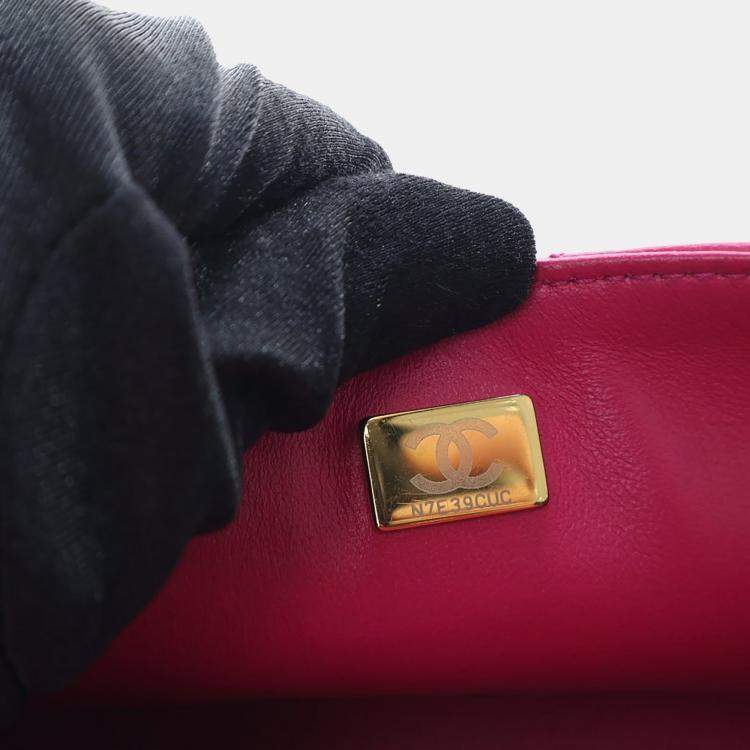 Pre Owned Chanel Mini Pink Lambskin Crystal Rectangular Top Handle Classic Flap Bag