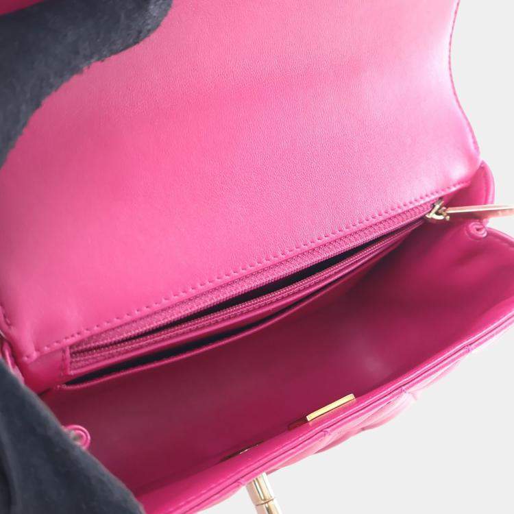 Pre Owned Chanel Mini Pink Lambskin Crystal Rectangular Top Handle Classic Flap Bag