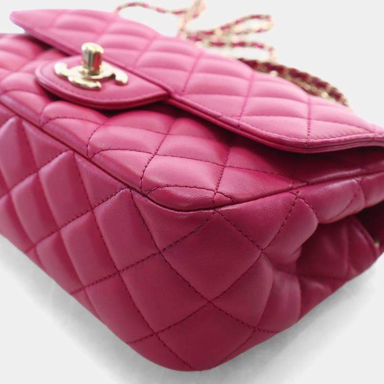 Pre Owned Chanel Mini Pink Lambskin Crystal Rectangular Top Handle Classic Flap Bag