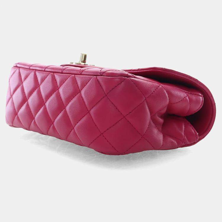 Pre Owned Chanel Mini Pink Lambskin Crystal Rectangular Top Handle Classic Flap Bag