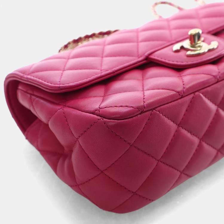 Pre Owned Chanel Mini Pink Lambskin Crystal Rectangular Top Handle Classic Flap Bag
