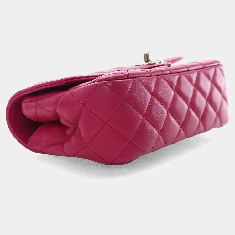 Pre Owned Chanel Mini Pink Lambskin Crystal Rectangular Top Handle Classic Flap Bag