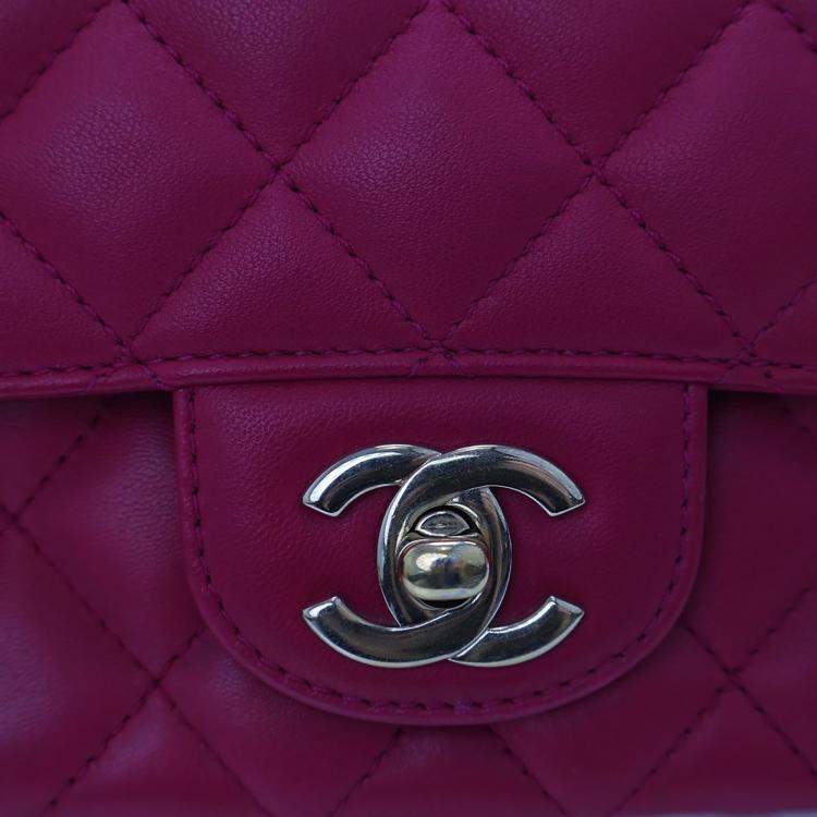 Pre Owned Chanel Mini Pink Lambskin Crystal Rectangular Top Handle Classic Flap Bag