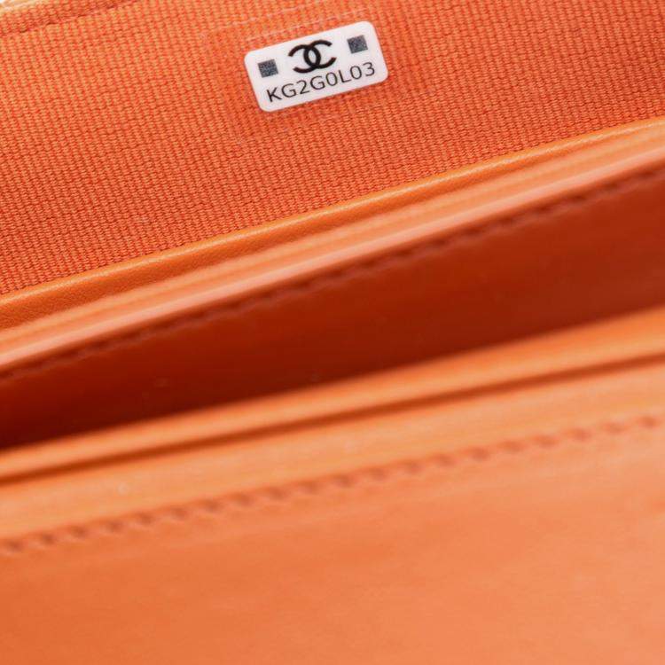 Pre Owned Chanel Orange CC Quilted Patent Top Handle Phone Holder With Chain