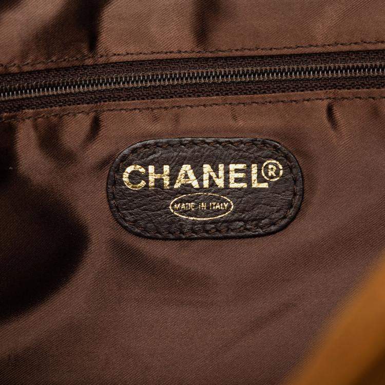 Pre Owned Chanel Brown Suede Logo Zip Tote