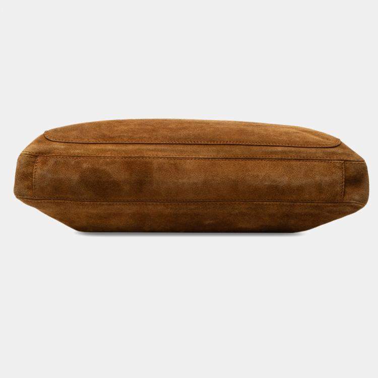 Pre Owned Chanel Brown Suede Logo Zip Tote