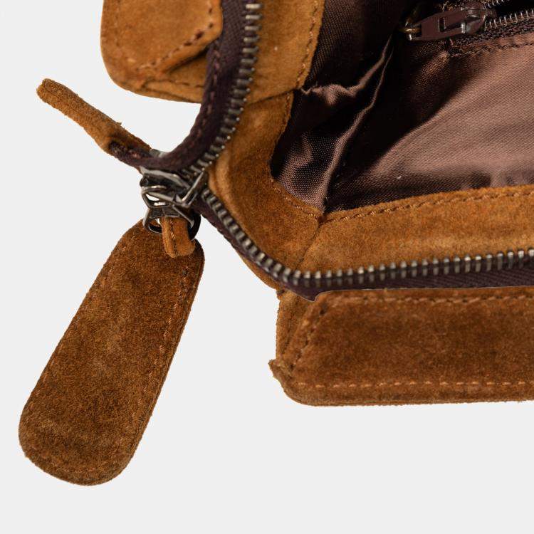 Pre Owned Chanel Brown Suede Logo Zip Tote