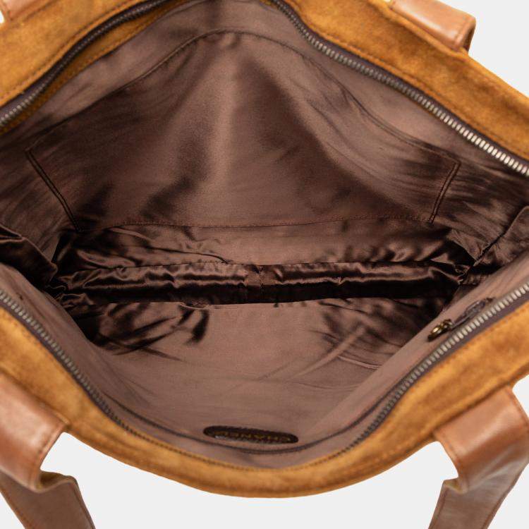 Pre Owned Chanel Brown Suede Logo Zip Tote