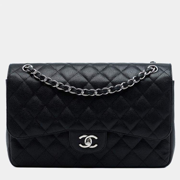 Pre Owned Chanel Black Jumbo Classic Caviar Double Flap