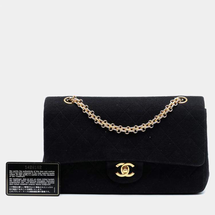 Pre Owned Chanel Black Medium Classic Jersey Bijoux Chain Double Flap
