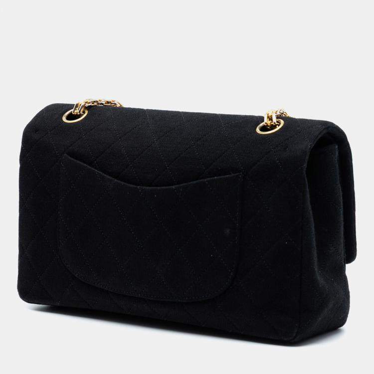 Pre Owned Chanel Black Medium Classic Jersey Bijoux Chain Double Flap
