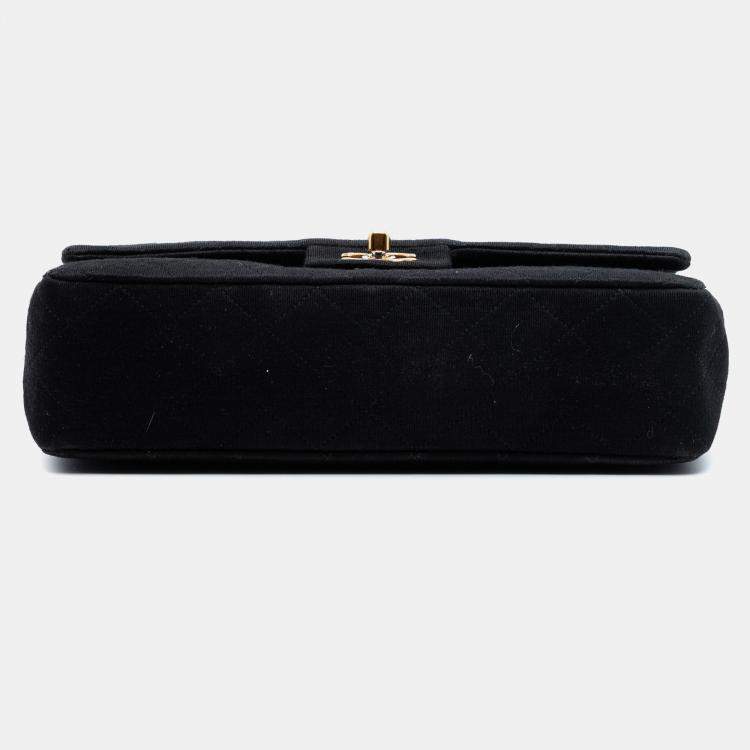 Pre Owned Chanel Black Medium Classic Jersey Bijoux Chain Double Flap
