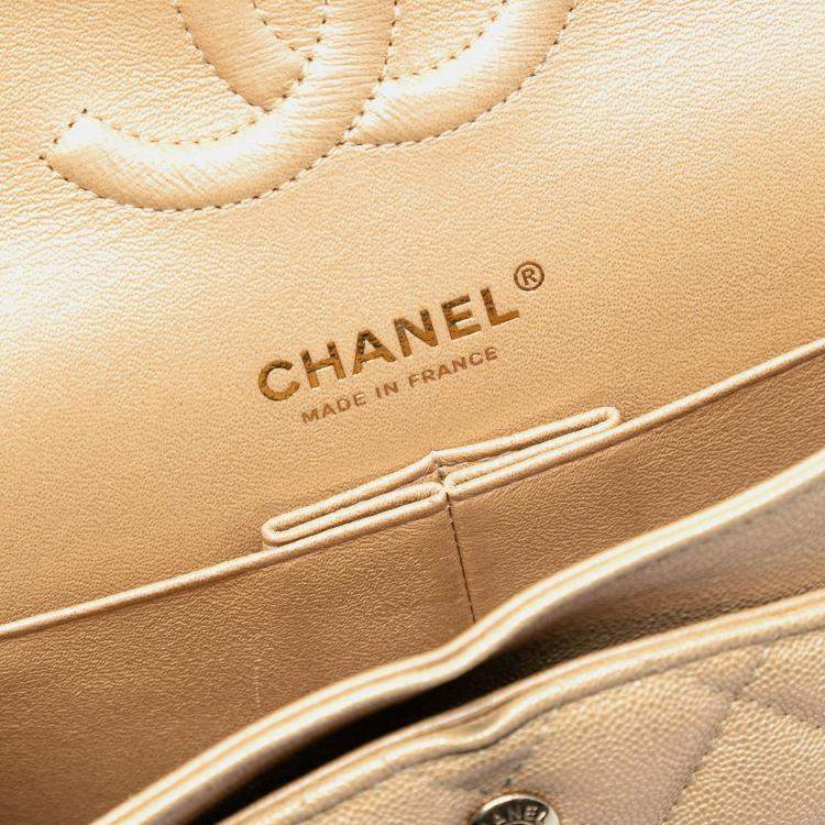 Pre Owned Chanel Brown Medium Classic Iridescent Caviar Double Flap