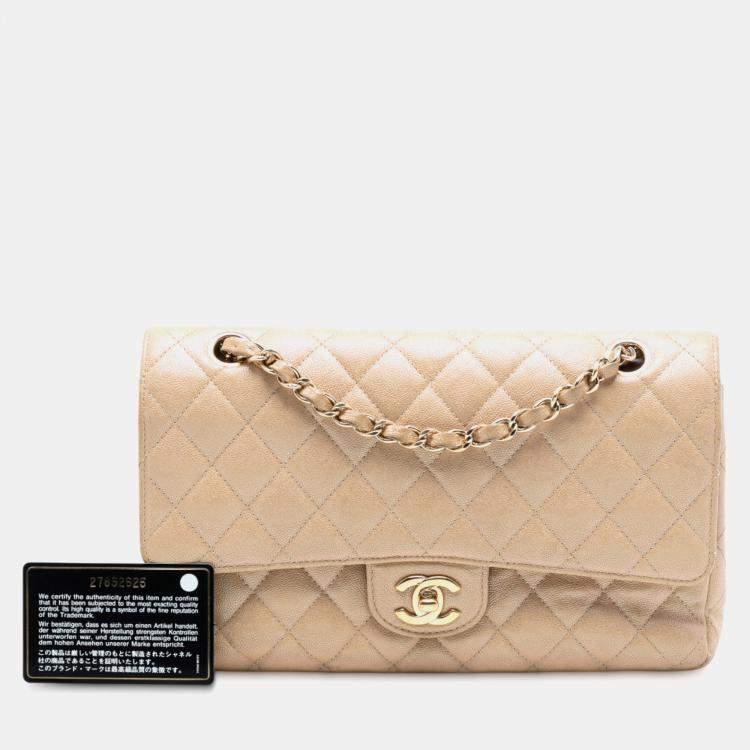 Pre Owned Chanel Brown Medium Classic Iridescent Caviar Double Flap