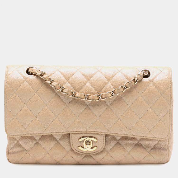 Pre Owned Chanel Brown Medium Classic Iridescent Caviar Double Flap