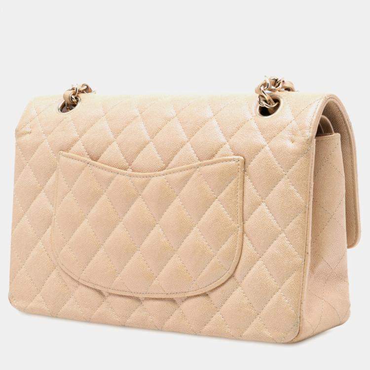 Pre Owned Chanel Brown Medium Classic Iridescent Caviar Double Flap