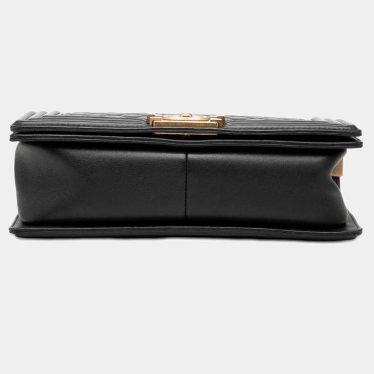 Pre Owned Chanel Black Old Medium Quilted Lambskin Boy Flap