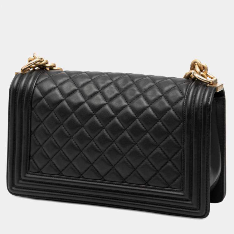Pre Owned Chanel Black Old Medium Quilted Lambskin Boy Flap