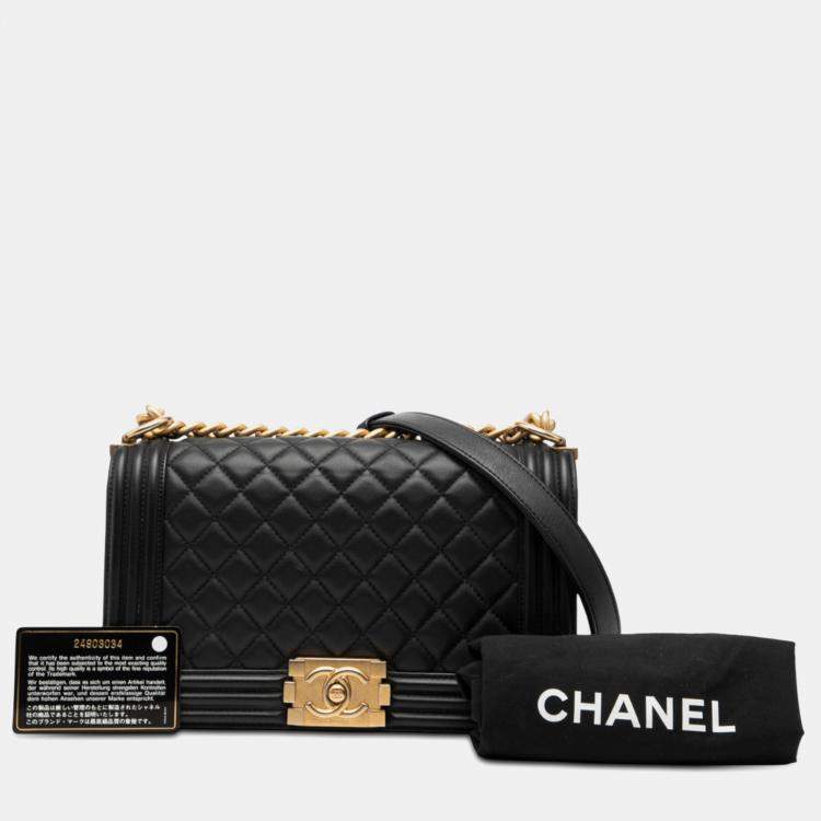 Pre Owned Chanel Black Old Medium Quilted Lambskin Boy Flap