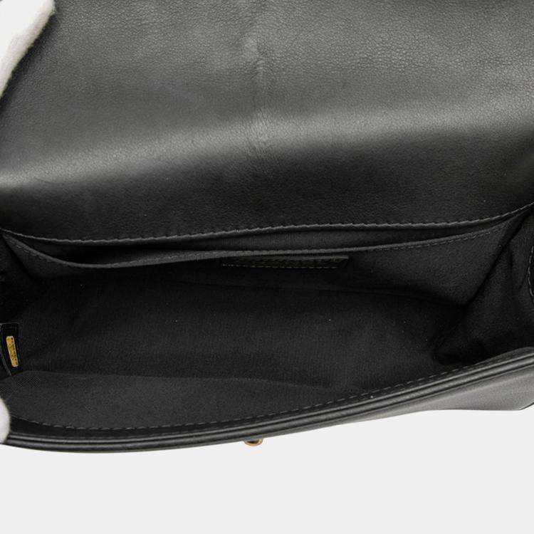 Pre Owned Chanel Black Old Medium Quilted Lambskin Boy Flap