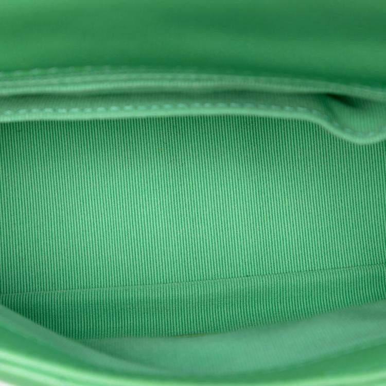 Pre Owned Chanel Green Mini Square Lambskin Pearl Samba Flap