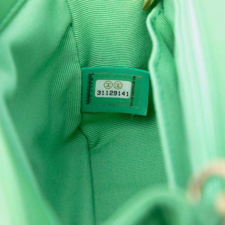 Pre Owned Chanel Green Mini Square Lambskin Pearl Samba Flap