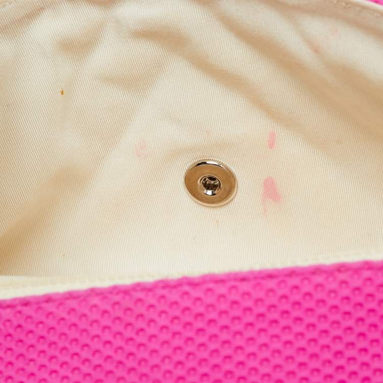 Pre Owned Chanel Classic Single Flap Medium Pink Perforated Quilted Jersey Bag