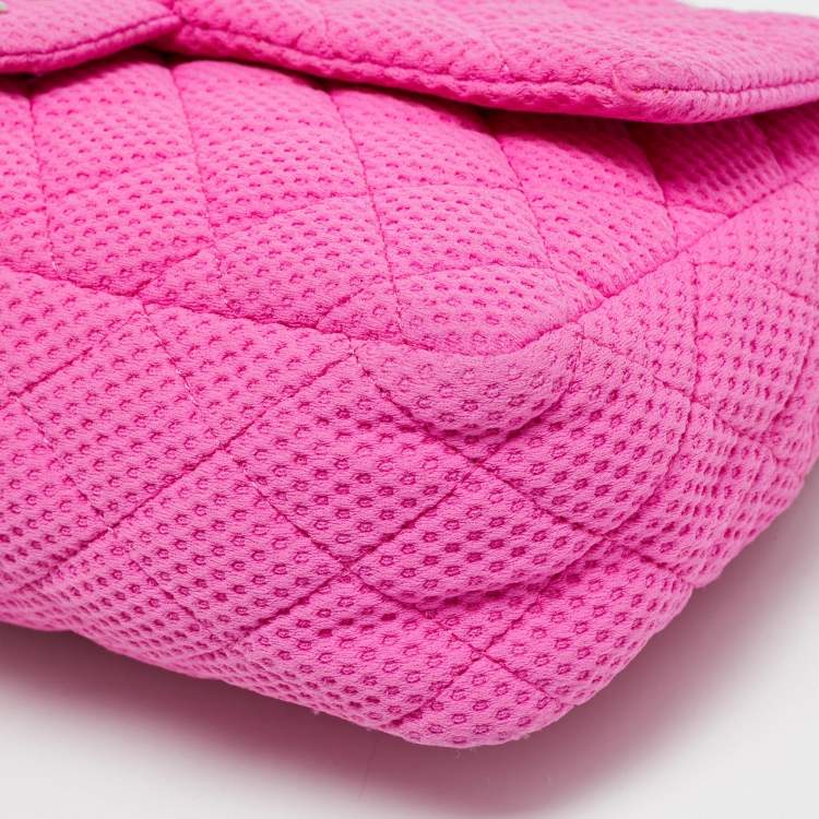 Pre Owned Chanel Classic Single Flap Medium Pink Perforated Quilted Jersey Bag