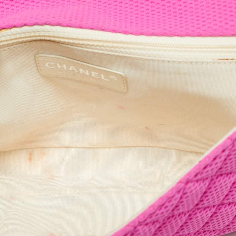 Pre Owned Chanel Classic Single Flap Medium Pink Perforated Quilted Jersey Bag