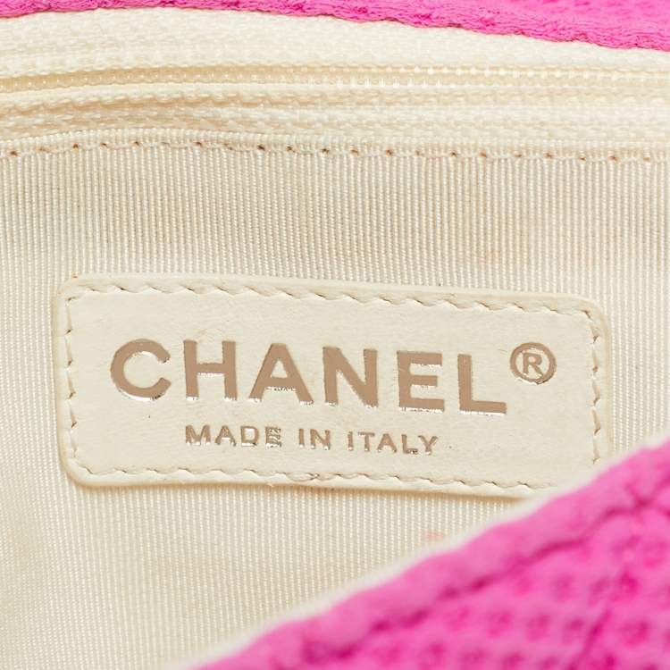 Pre Owned Chanel Classic Single Flap Medium Pink Perforated Quilted Jersey Bag