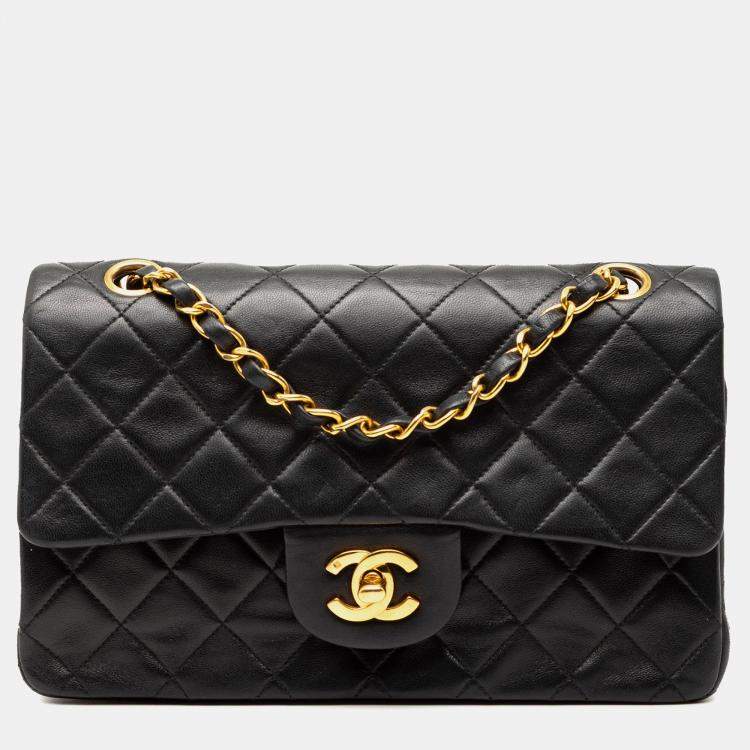 Pre Owned Chanel Black Small Classic Lambskin Double Flap